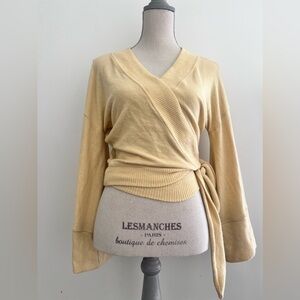 Free people beach butter yellow wrap sweater shirt sz small GORGEOUS